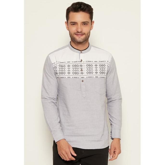TERLARIS M231 Kemeja Pria Koko Warna Abu - Putih 1581 /BAJU KOKO PRIA/BAJU KOKO DEWASA/BAJU KOKO ANA