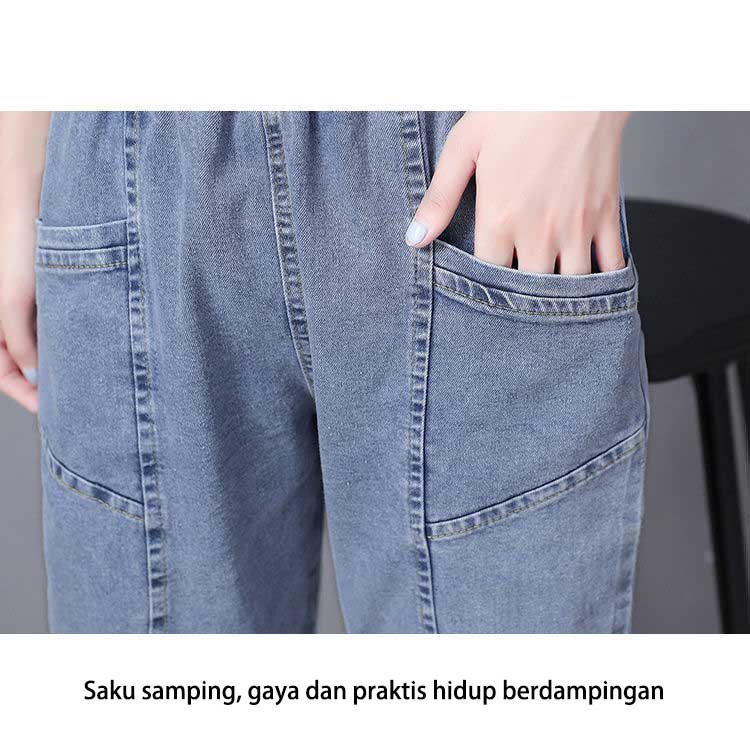 Anya Jeans Rubber Waist Saku Double Pocket Korean Style Highwaist Boyfriend