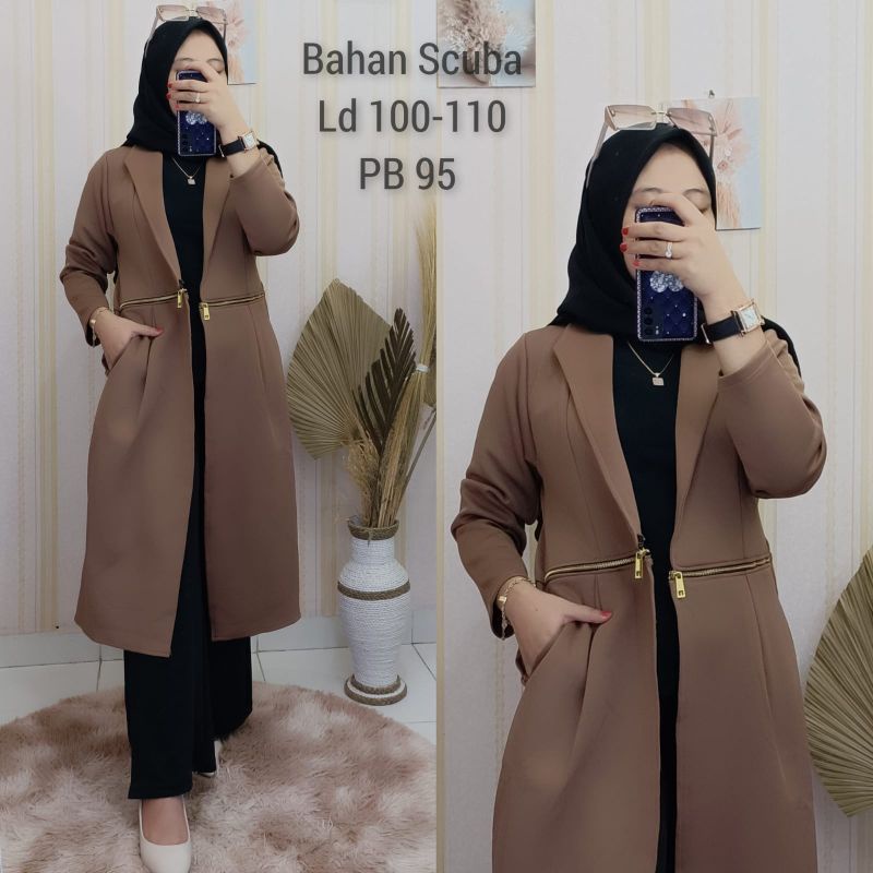 long blazer outer wanita gaya Korea polos scuba import premium viral