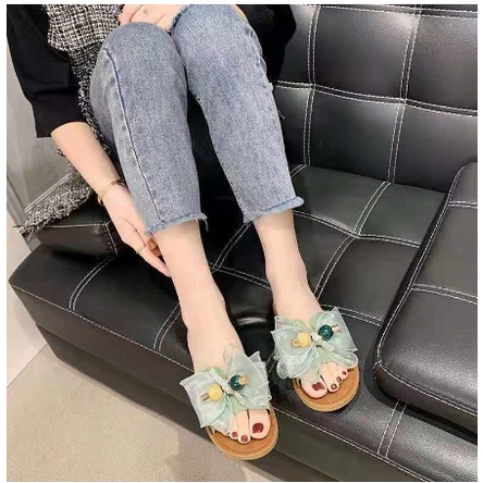 S1036 Sandal Fashion Model Pita Bunga Candy / Sandal Aksesoris Pita / Sandal Flat Wanita / Sandal Cewek