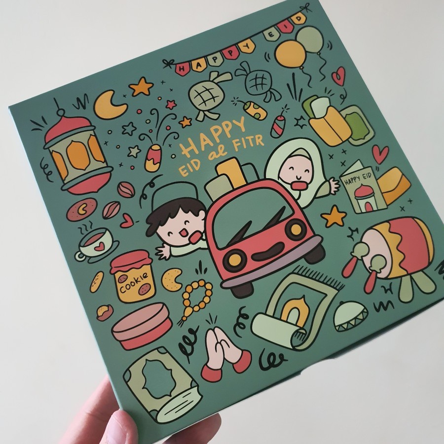 

10 Pcs Kardus Kue Eggtart Lebaran Mubarak Kotak kemasan Box Mini cake Idul Fitri Packaging Hampers Sekat 9 " Happy EID