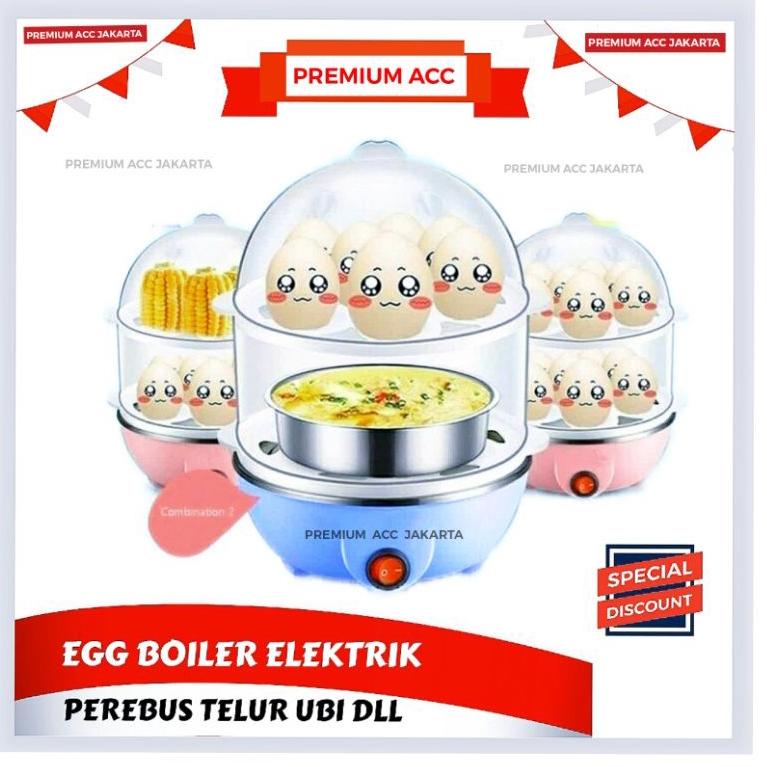Grosir ★★★ Egg Boiller Box Alat Pengukus Telur Sayur Elektrik 3 Susun Kukusan Telor 3 Tingkat Listri
