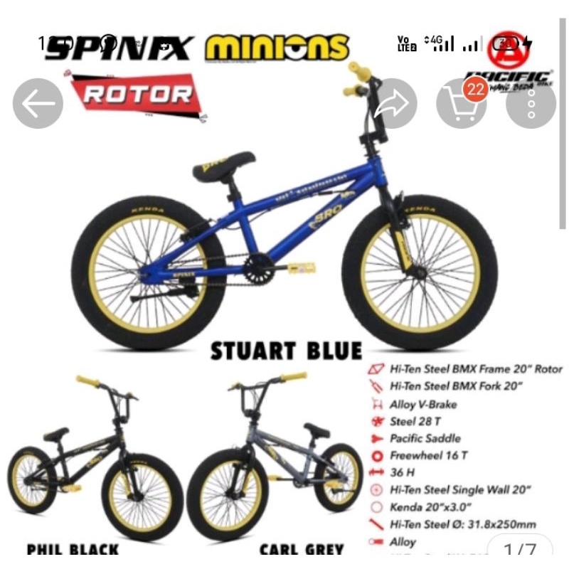 sepeda anak BMX 20 inch rotor spinix Minion Pacific