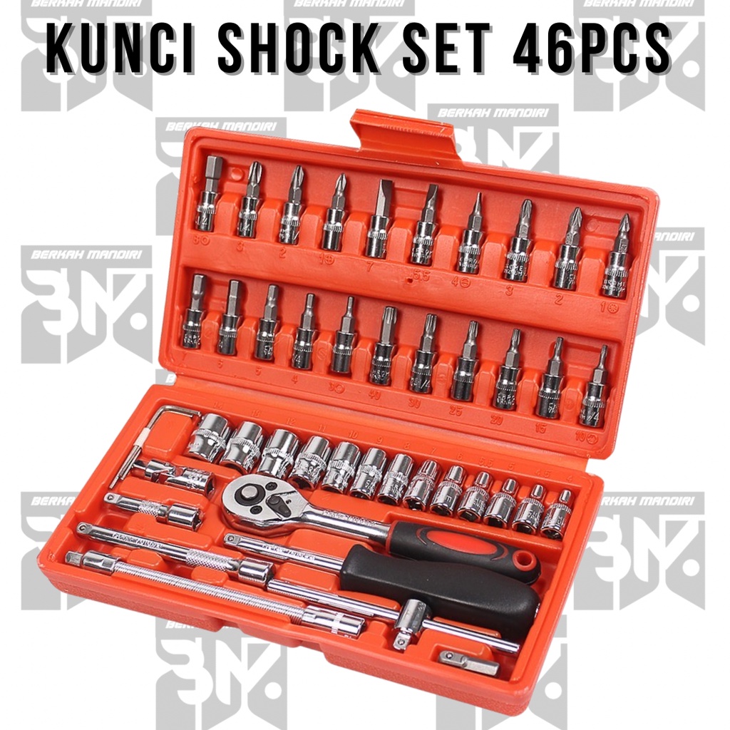 Kunci Sok/Shock 1set lengkap 46pcs 1/4&quot; Pas Socket Set Wrench Full Lengkap repair Drive Socket Ratchet Wrench Set with Storage Tool Kit set Pas Ring Motor Mobil l obeng