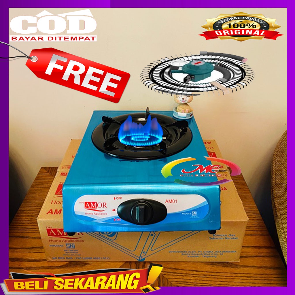 PROMO Kompor gas 1 tungku SNI stainless PROGAS Am0r +SELANG REGULATOR PAKET