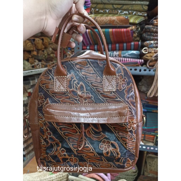 tas ransel kulit sapi motiv batik premium