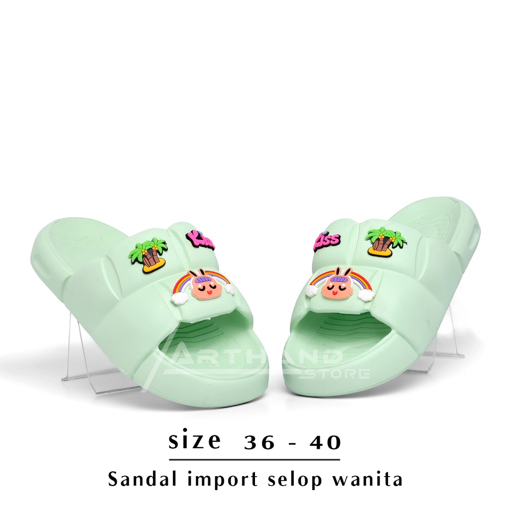 Sendal Wanita Terbaru Karet Sandal Slop Flat Rumahan Empuk Elastis Sendal Anti Slip New