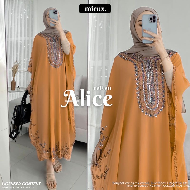 Kaftan Alice Gamis Pesta Muslim – Dress Kaftan Elegan Babydoll Ceruty Payet Mewah
