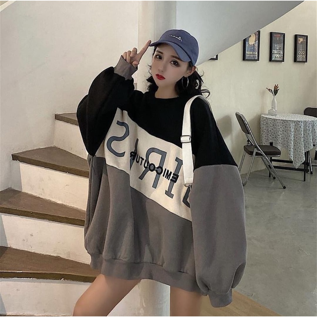 GIRL COMBIE SWEATER WANITA OVERSIZE - CREWNECK SWEATER BIGSIZE KOREAN STYLE