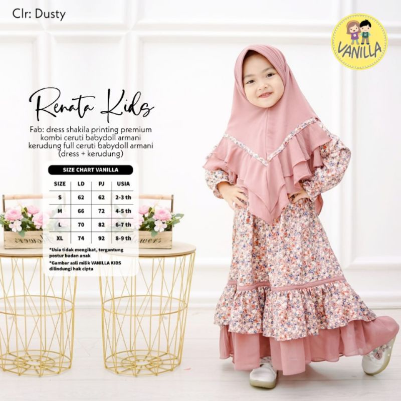 [ RESTOCK ] RENATA SET KIDS SYARI VANILLA / DRESS GAMIS ANAK SYARI FREE KERUDUNG