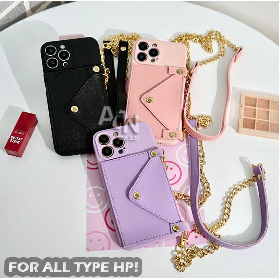 SOFCASE DOMPET + TALI RANTAI FOR ALL TYPE HP VIVO/OPPO/INFINIX/XIAOMI/IPHONE/SAMSUNG/REALME-CASE DOM