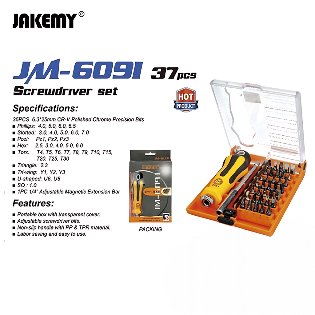 Jakemy 37in1 Obeng Set Lengkap Torx Tri-Angle Hex Plus Tool Set JM-6091