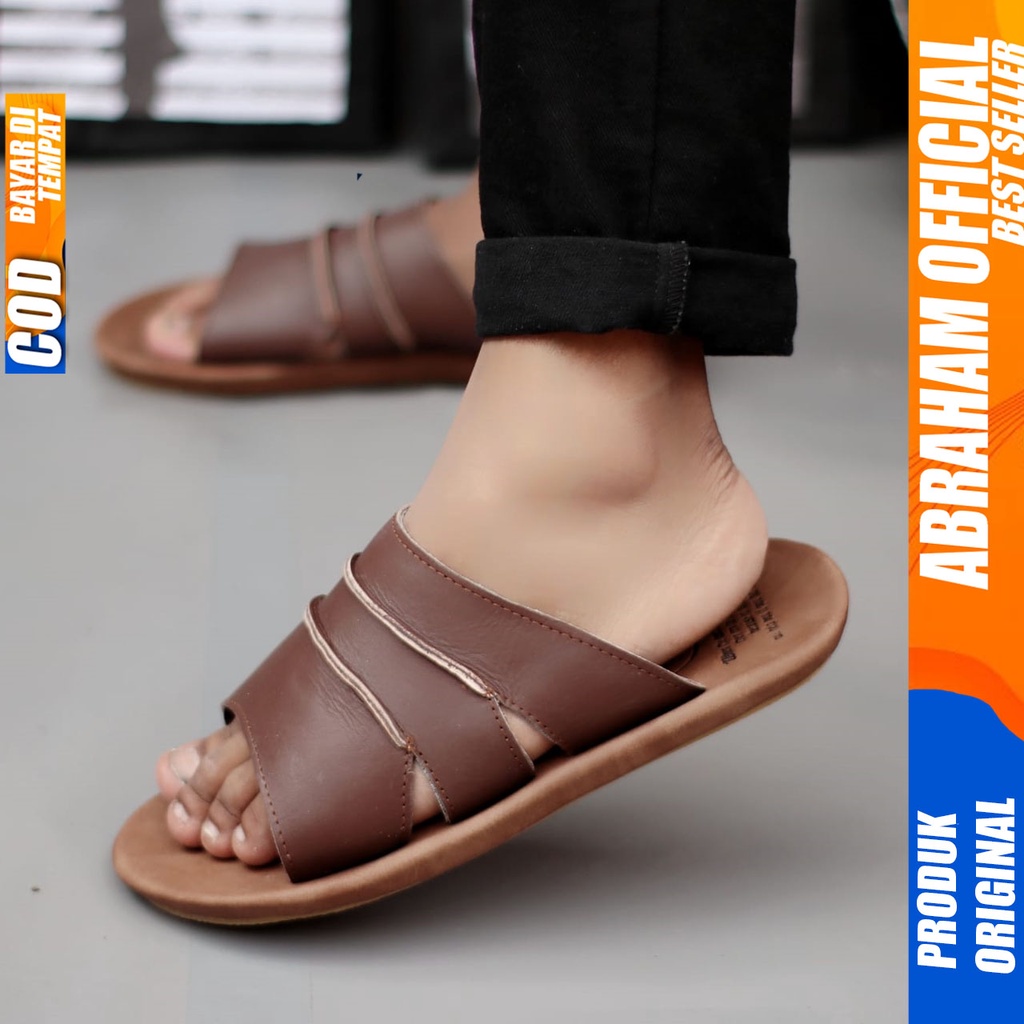 ABRHM TAIM Sandal Kulit Pri Sendal slop Casual Original