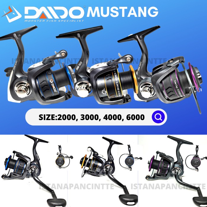 REEL DAIDO MUSTANG SPIN BMM size 2000,3000, 4000, 6000 FREE HANDLE PUTARAN JORAN PANCING MANIA
