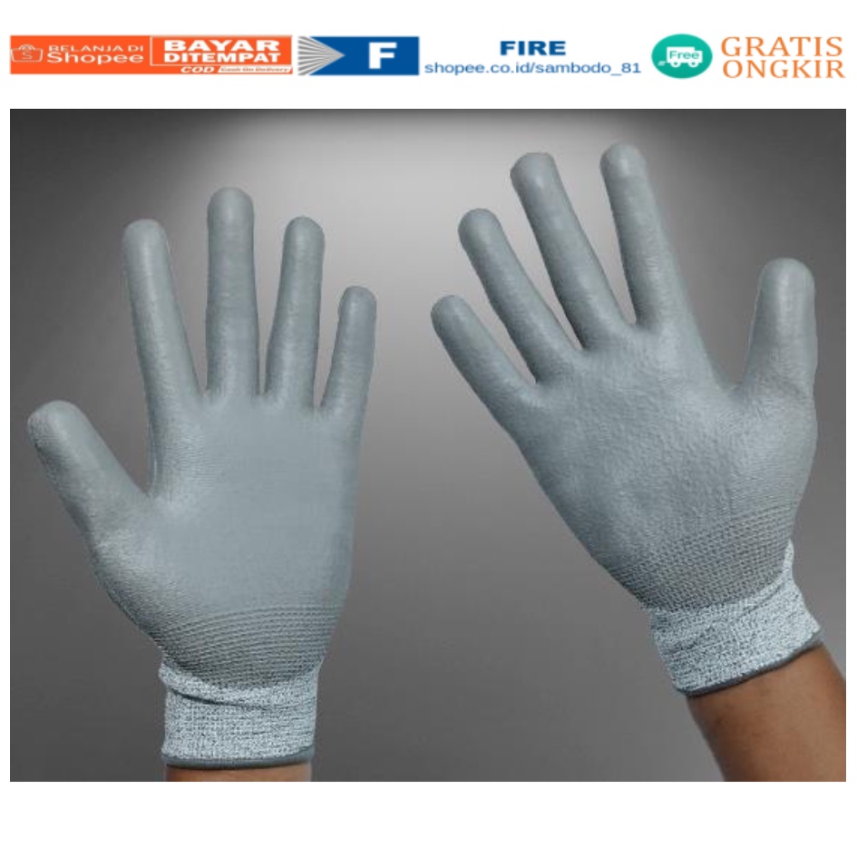 Coating Karet Anti Pisau Potong Hand Gloves Coating Karet Warna Abu Abu Sarung Tangan Safety Kerja Kawat Besi Baja Kaca Pabrik industri Ukuran M &amp; L Uci Safety Mekanik, Motor, Berkebun, Bengkel, Tukang