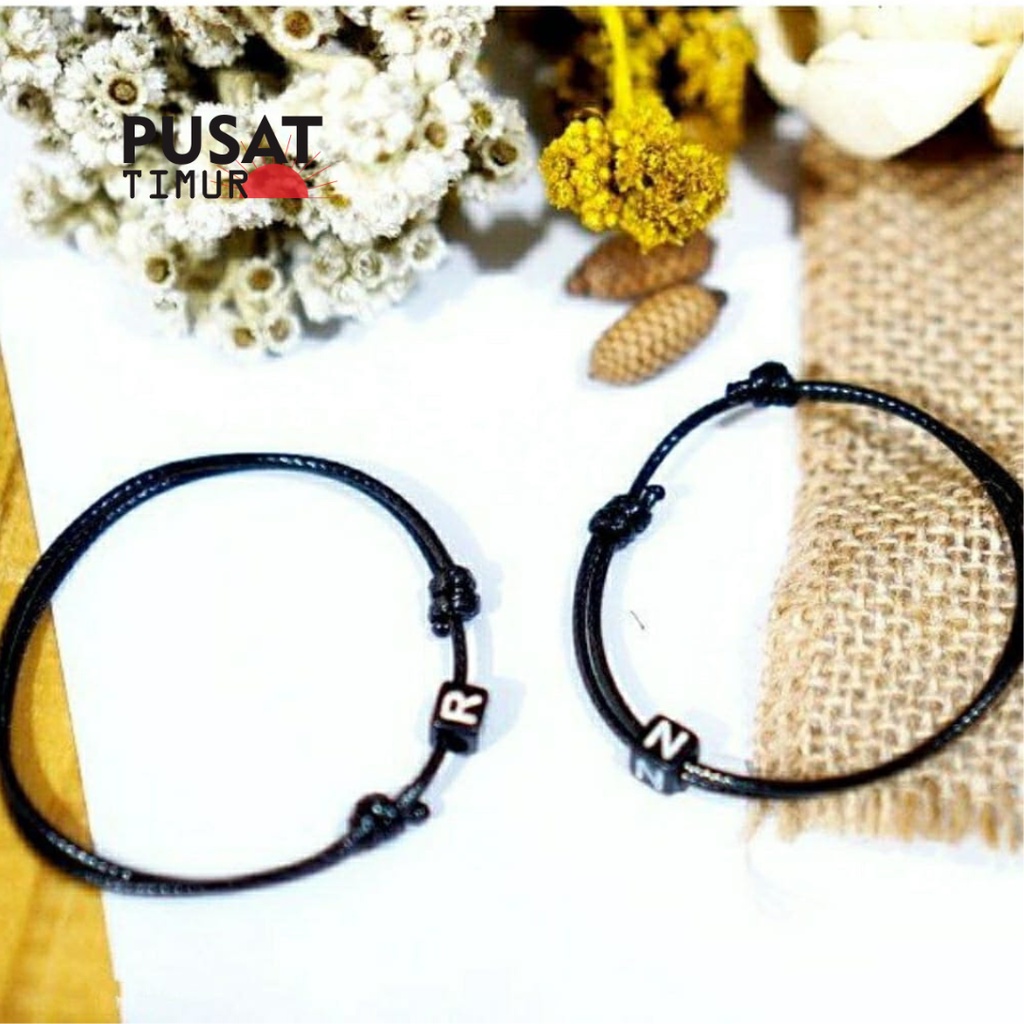 Gelang Inisial Huruf A-Z Bisa Costum Nama Tali Korea Hitam I PUSAT TIMUR