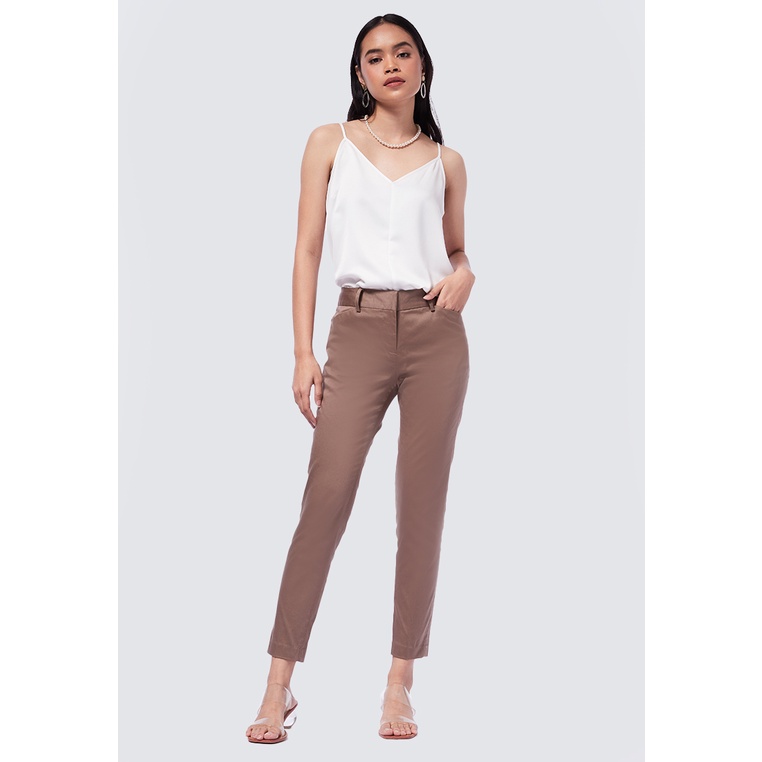 Executive Basic Skinny Med Rise Manhattan Editor Pants Taupe