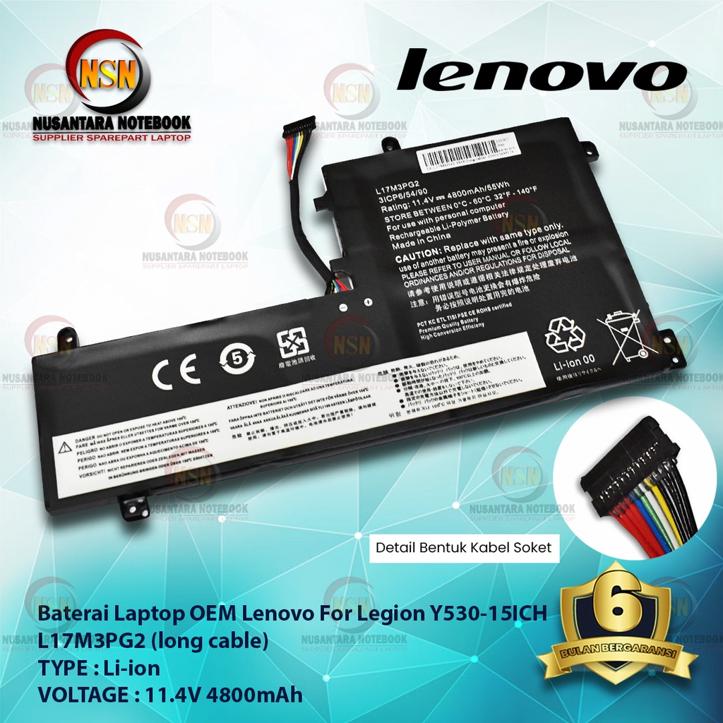 Baterai Laptop OEM Lenovo Legion L17M3PG2 (Long Cable) 11.4V 4800mAh