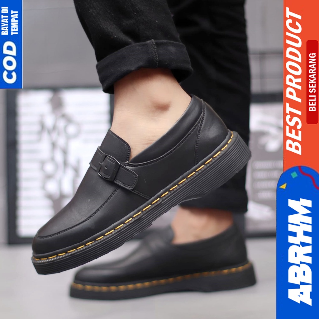 Sepatu Loafers Docmart Pria Formal Kerja Hitam Abraham FULTON