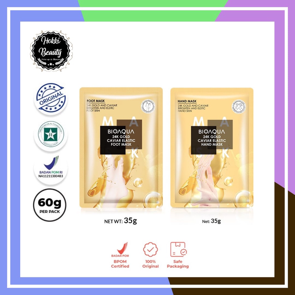 BIOAQUA 24K Gold Caviar Brightening Foot Mask 35g - HAND MASK Moisturizing Masker Kaki Pengelupas Kulit Mati - MASKER TANGAN UNTUK MEMUTTIHKANBPOM