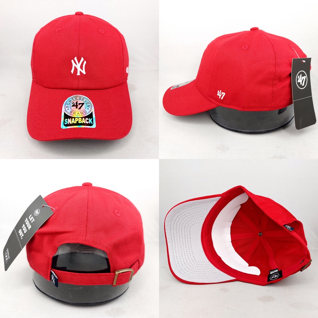 TOPI SNAPBACK MELENGKUNG NY MERAH LOGO KECIL