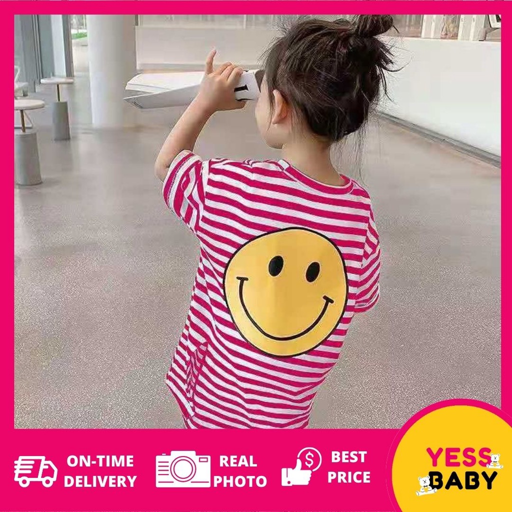 YESSBABY DRESS SMILING 1-9 Tahun Kaos Katun Anak Perempuan premium import/Perempuan Gaun Lengan Pendek/kaos dress anak cewek/baju anak perempuan 2022