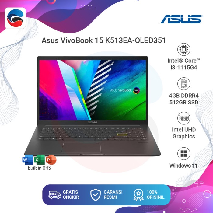 ASUS Laptop VivoBook Ultra 15 K513EA OLED351 Intel Core i3 4GB 512GB Win 11