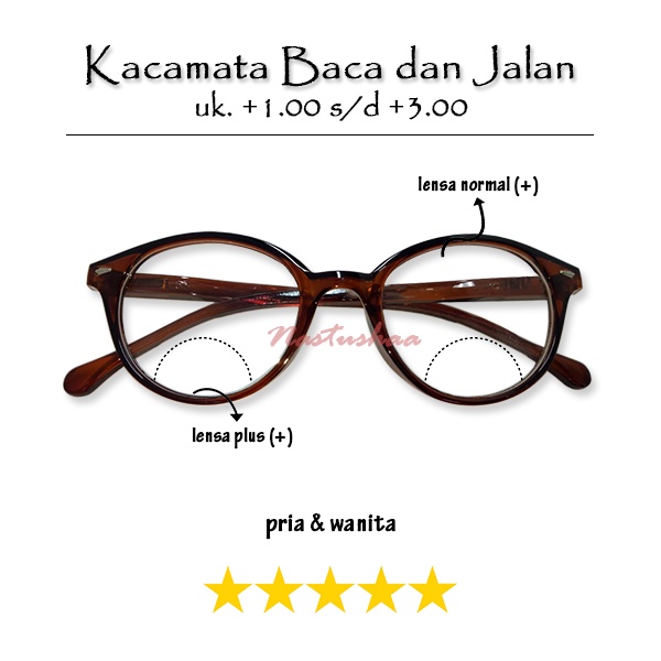 Kacamata Baca Double +1.00 sd +3.00 Oval Brown Gagang Per Bisa Buat Jalan Dan Baca Kacamata Rabun Dekat Pria Wanita FREECASE