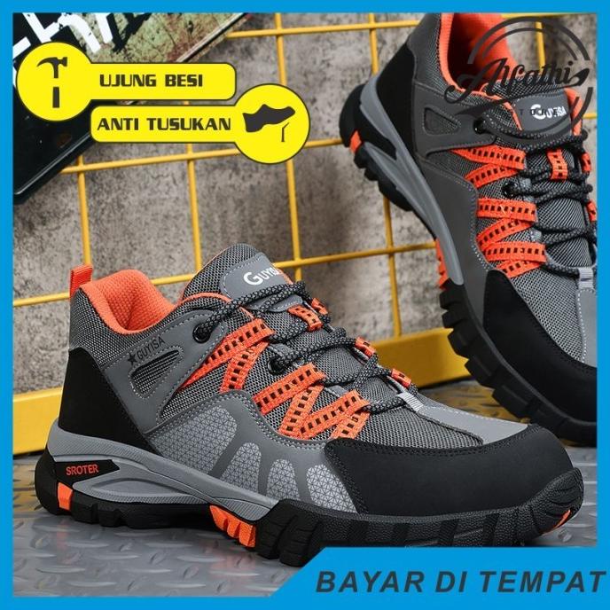 SEPATU SAFETY SNEAKERS SPORT NEW GUYISA ABU ORANGE