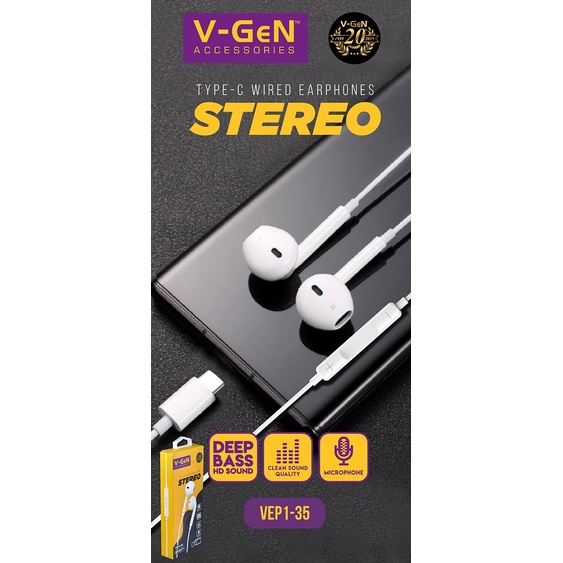 Handsfree V-GeN VEP1-35 Wired Earphone Type C Deep Bass Stereo Sound