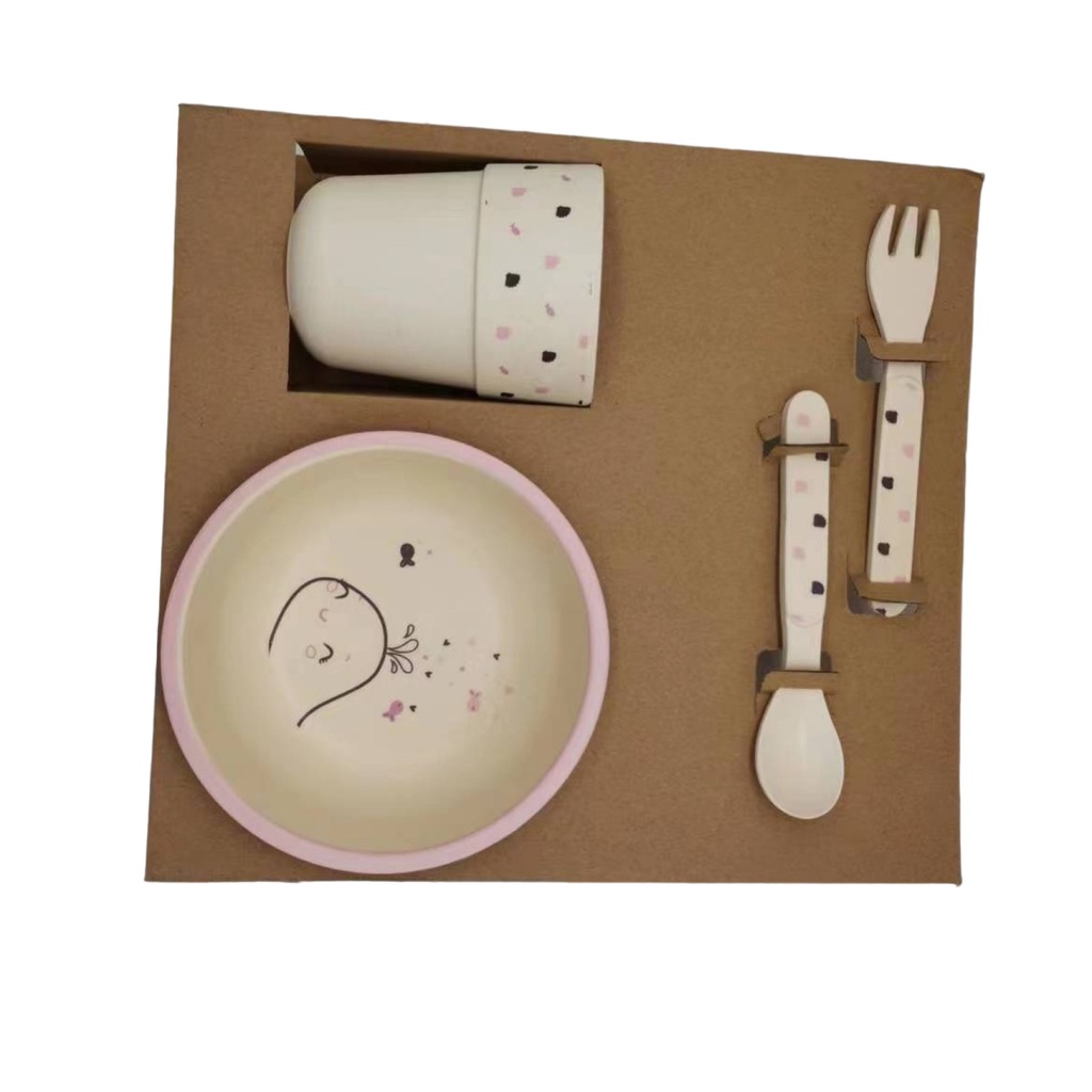 T24 - 05 PCS Feeding Set Bamboo Set White Premium | Alat Makan Anak Karakter Lucu | Perlengkapan Makan Anak Bayi 5in1 MPASI