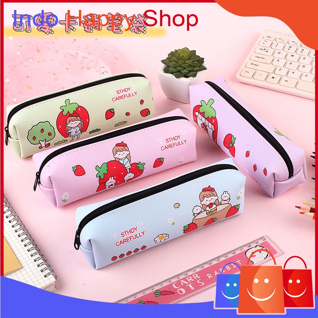 

Tas Pensil Tempat Alat Tulis Motif Strawberry Bahan PU Japanese Style Import ℍ 900