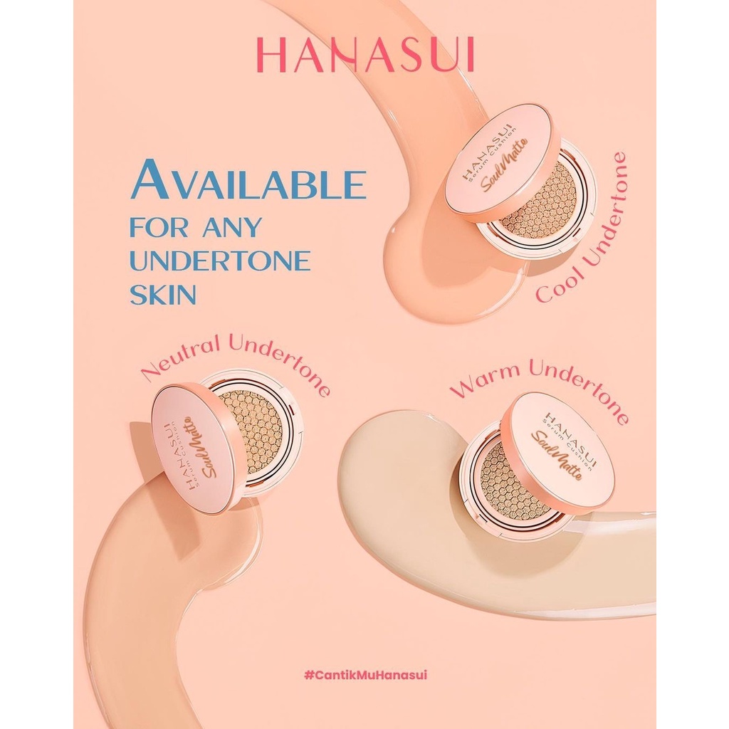 HANASUI Serum Cushion SoulMatte Indonesia / Cusion Wajah 15g / Hybrid Make Up No Cracking Matte Finish Perfect Coverage Antioksidan / Light Natural Medium Pinkish Sand / Cosmetic Makeup Skincare Face Soul Mate Series / Compact Loose Powder BB Bedak Padat