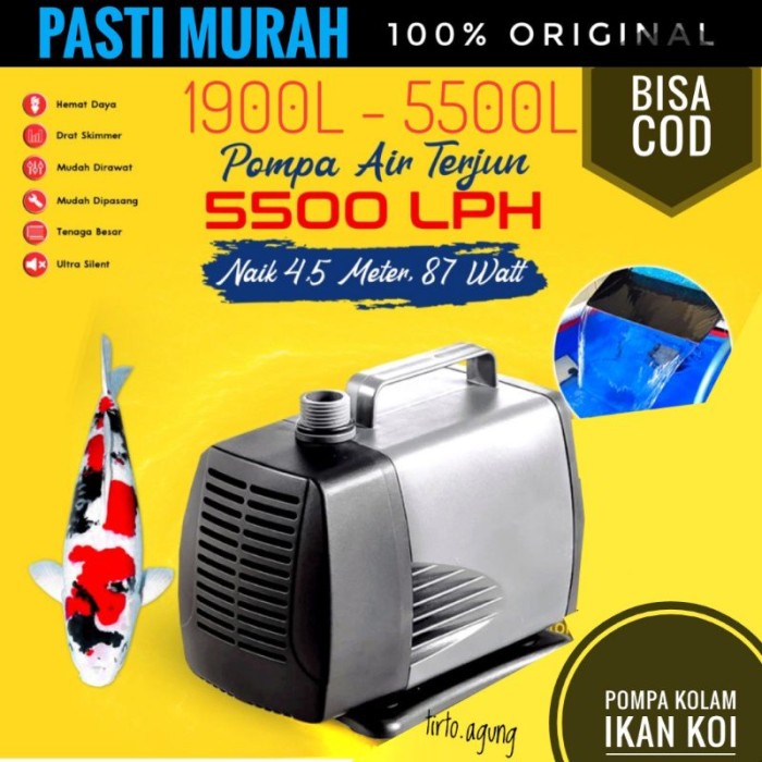 Terlaris Mesin Pompa Air Kolam Ikan Koi 5500L Low Watt 1 2 3 4 Meter Hiro Pro