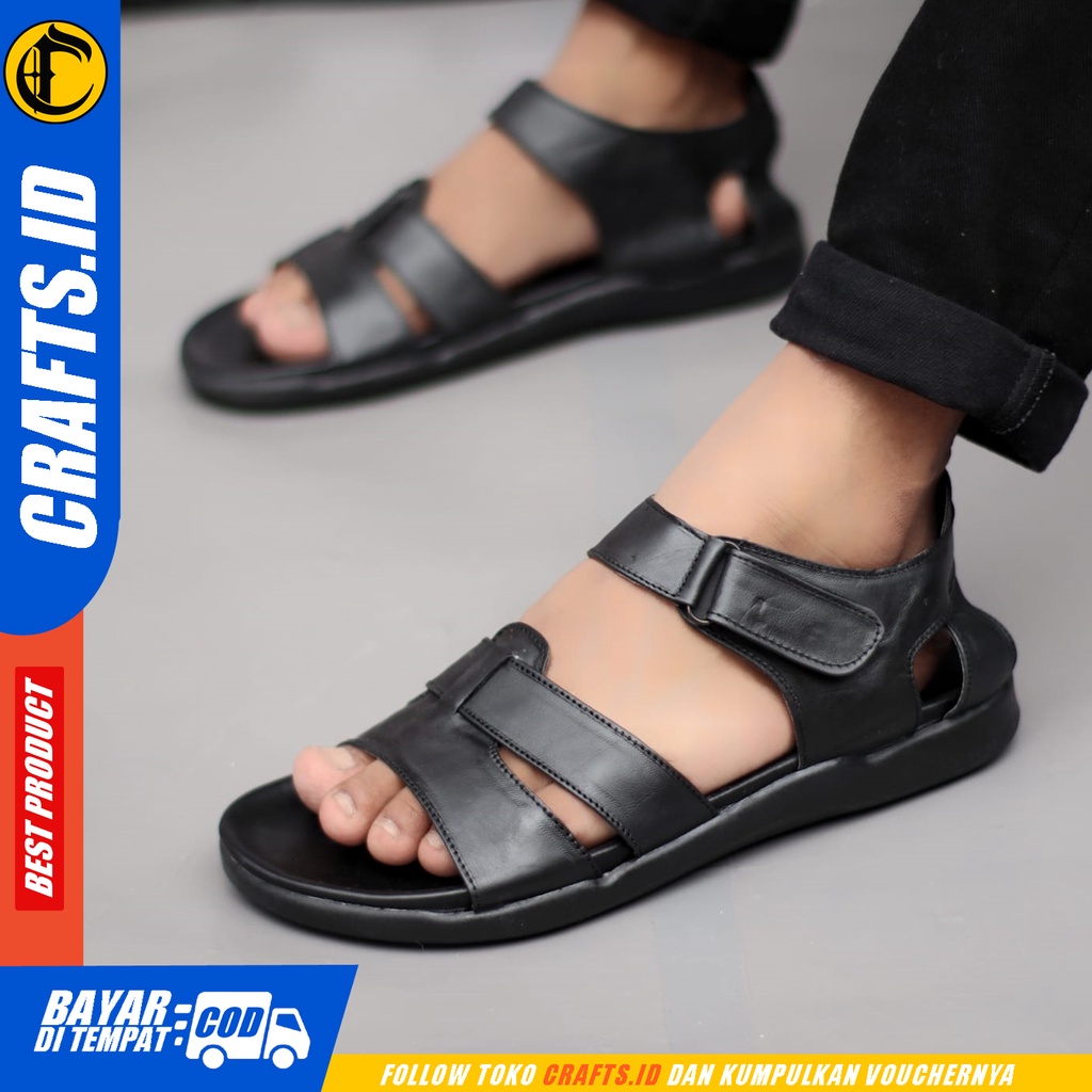 Sandal Slop Casual Kulit Asli Pria Crafts Haku