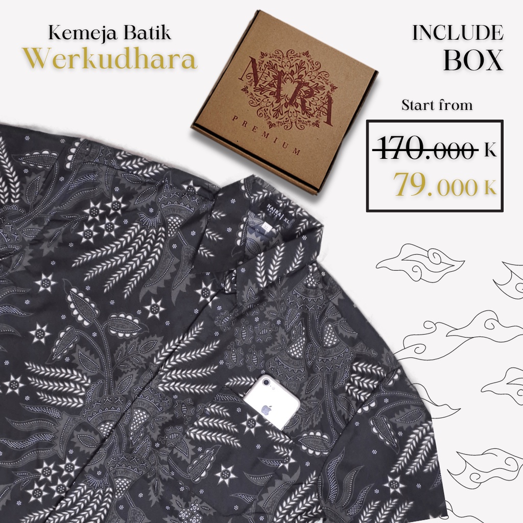 Nara I Kemeja Batik Pria Modern Lengan Panjang I Baju Hem Batik Pria Jogja Hitam  | Werkudhara
