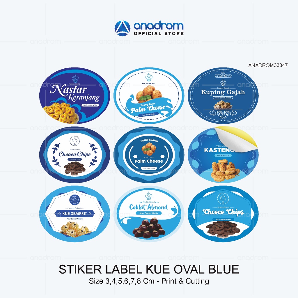 Stiker Label Kue Oval Blue | Sticker Label Kue Kering | Anadrom 3347