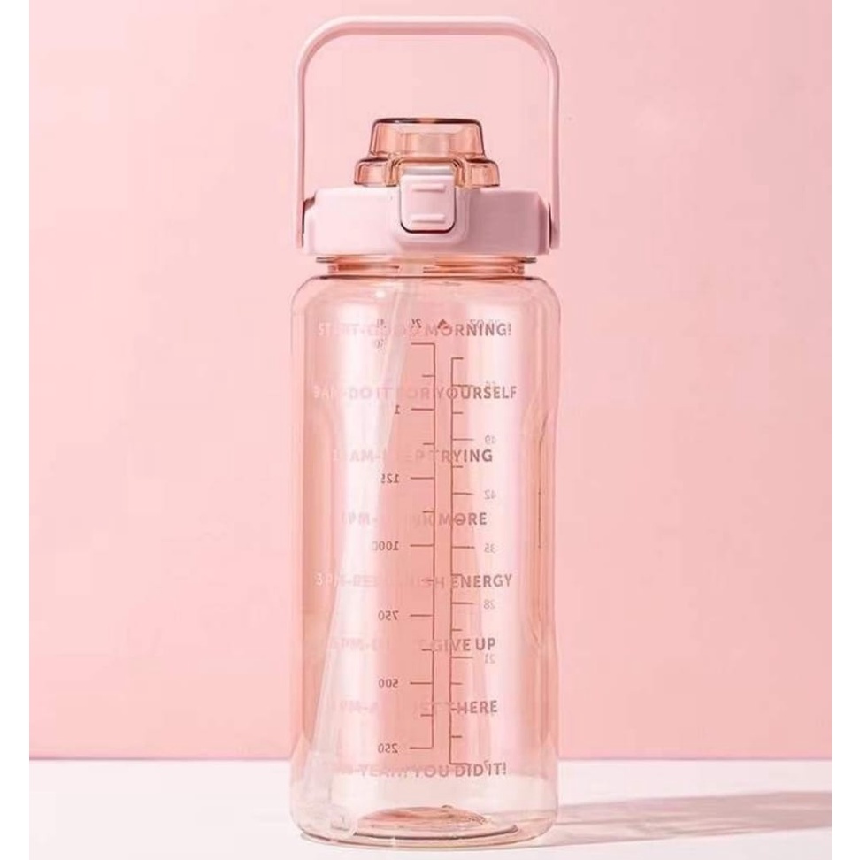 Botol Air Minum Motivasi Penanda Waktu Transparan Bening 2 Liter-Water Drink Motivation Viral+Sticker 2D&amp;3D-Botol Minum Motivasi Penanda Waktu Viral Ukuran 2 Liter Bening Transparan