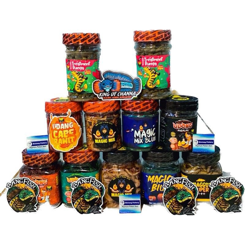 PELET CHANNA BANGFISH, FAJAR ARIEF, MARU SEKAR, QIUQIU, CHANNA JOGJA, AKARI PREMIUM, BOOSTER BIBIT G