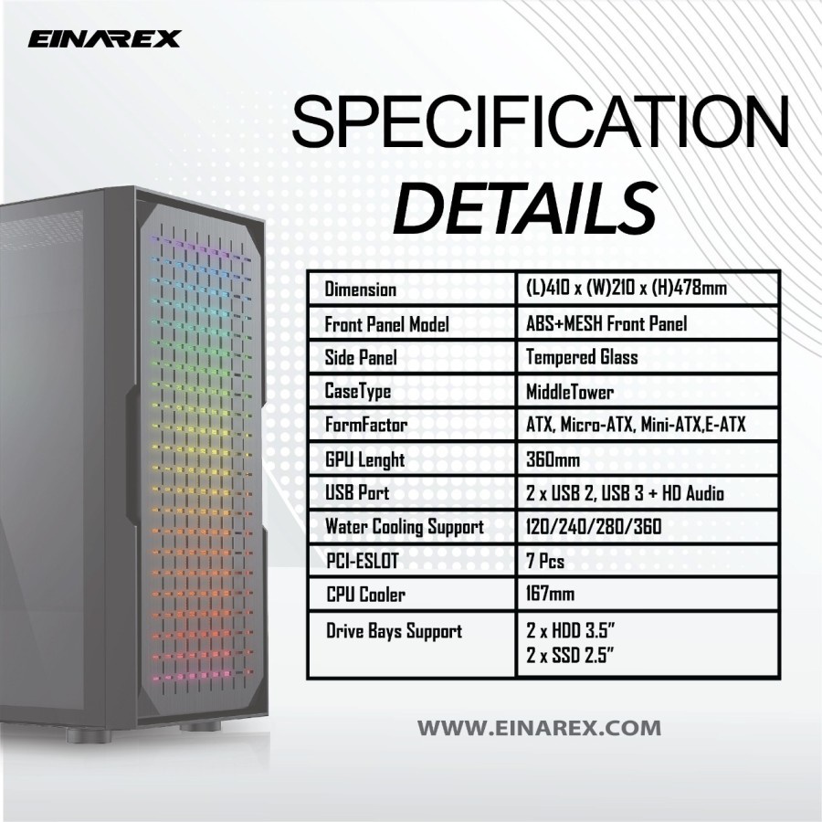 Casing PC EINAREX KIEM E-ATX Gaming Case Tempered Glass