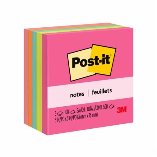 STICKY NOTES 3M POST IT 654-5AN 76 X 76 5 WARNA 500 LBR MEMO TEMPEL NOTES