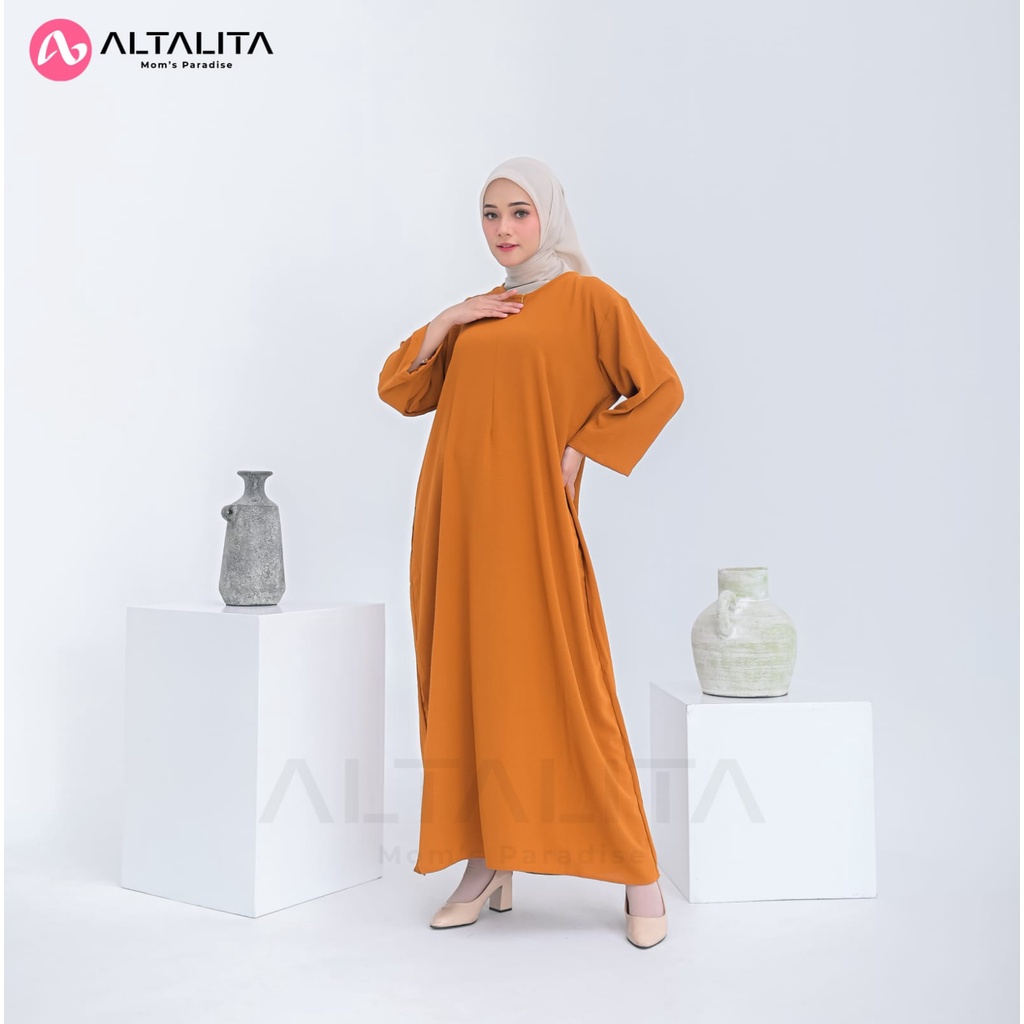 Altalita - Daster Gamis Polos Semata Kaki Cringkle Airflow Lengan Tangan 3/4 Panjang Busui Jumbo LD 120