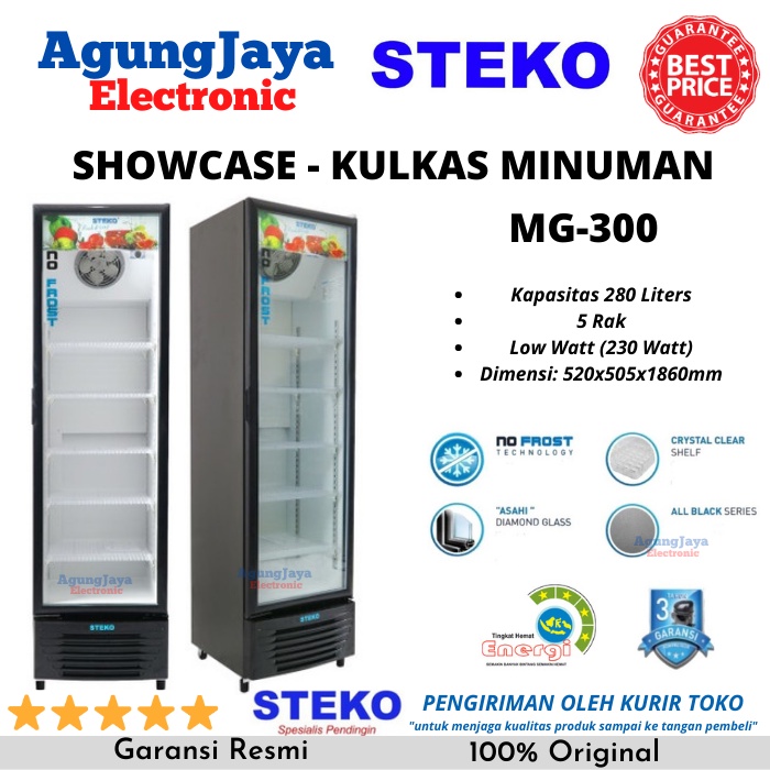 SHOWCASE STEKO MG-300 5 RAK KULKAS MINUMAN 280 LITER LOW WATT (CILEGON SERANG)