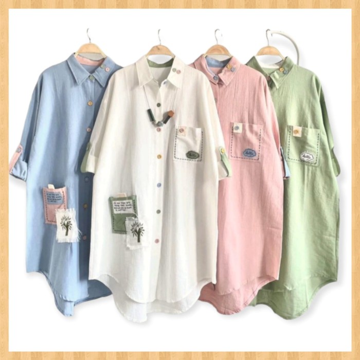 Gamis Set Baju Tunik Wanita Polos Katun Linen - Putih, All Size U0Z1