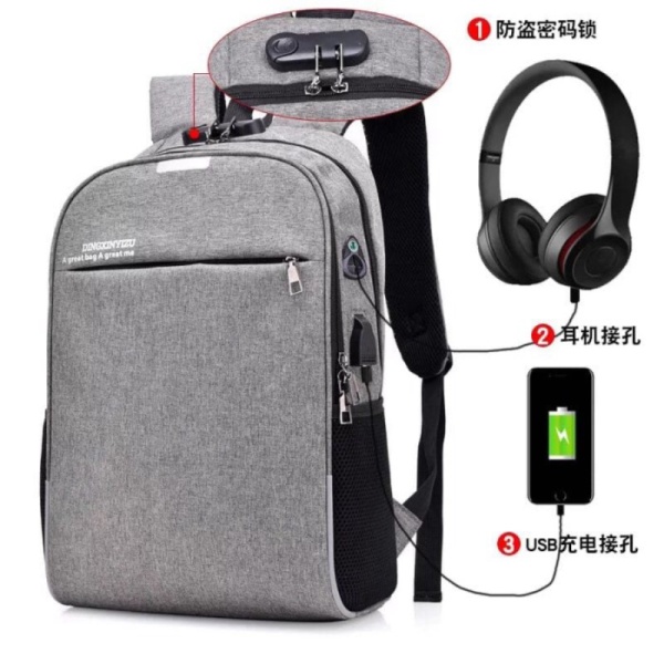 Promo Tas Ransel Anti Maling USB Port Charger  Headset Port Smart Backpack - Hitam Limited