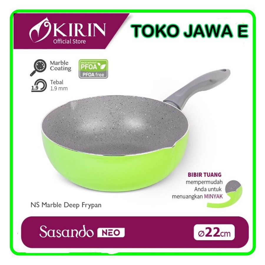 KIRIN MARBLE FRYPAN DEEP SASANDO NEO ANTI LENGKET ANTI GORES 20/22CM