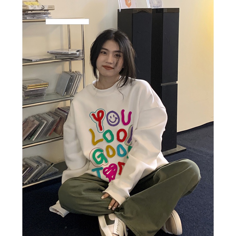 Sweater Oversize Letter Unisex Sweater Oversize Korean Style/sweater crewneck