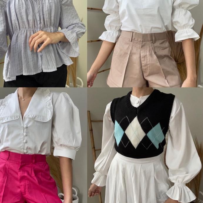 PUFFY BLOUSE / GINGHAM (Atasan korea lengan balon) - Inner Vest/Rompi