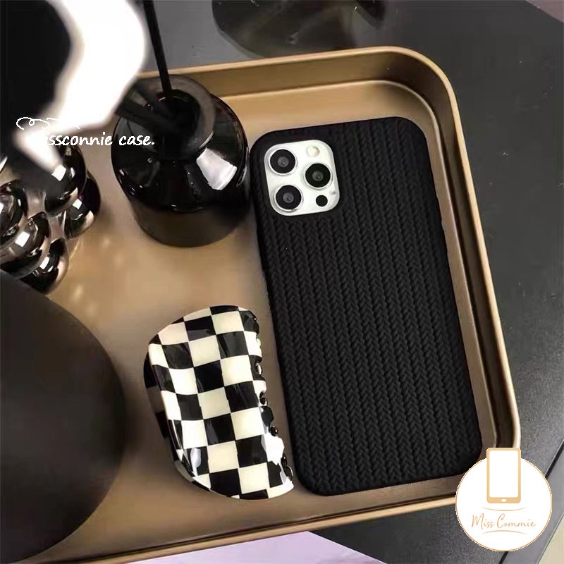 IPHONE Casing Pola Sweater Rajut Mewah Kompatibel Untuk Iphone6 6s 7 8 Plus X XR XS Max11 13 12 Pro Max SE 2020 Simple Warna Solid Lembut Tpu Cover