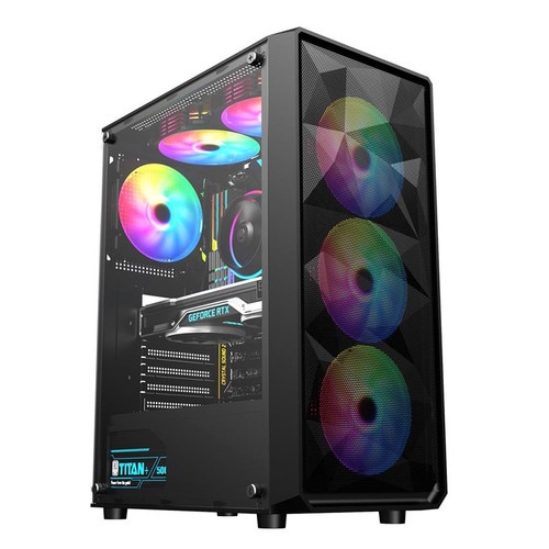 Power Up Casing Raptor Diamond Mid Tower ATX With 3 Fan Case RGB Tempered Glass